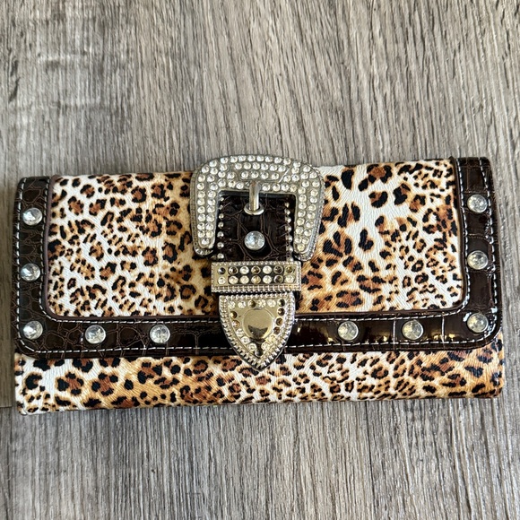 Leopard Print Wallet with Rhinestone Buckle - Picture 1 of 13